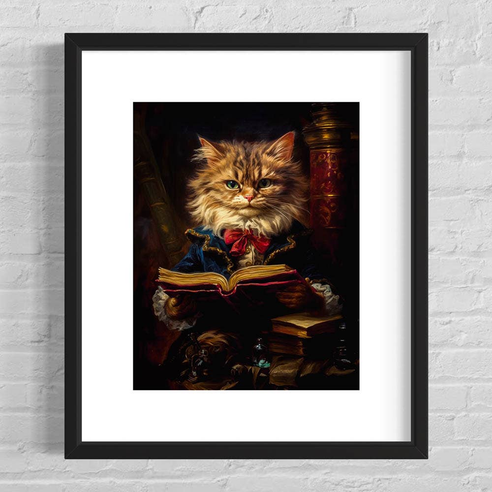 Baroque Cat Reading a Book Art Print