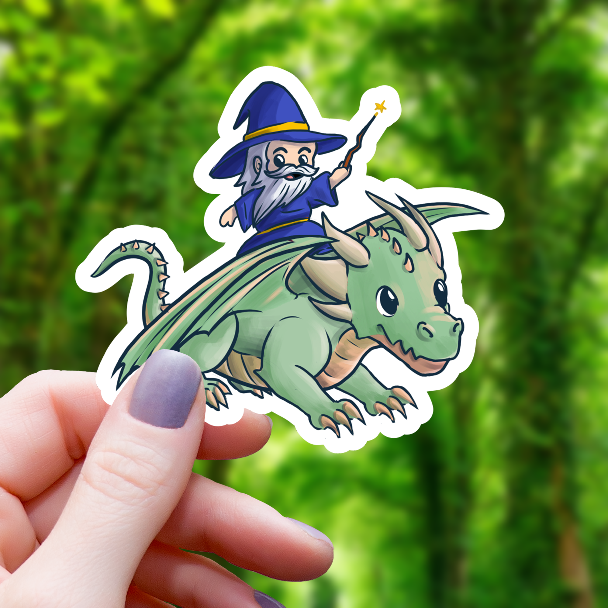 Wizard Riding Green Dragon Sticker -3"