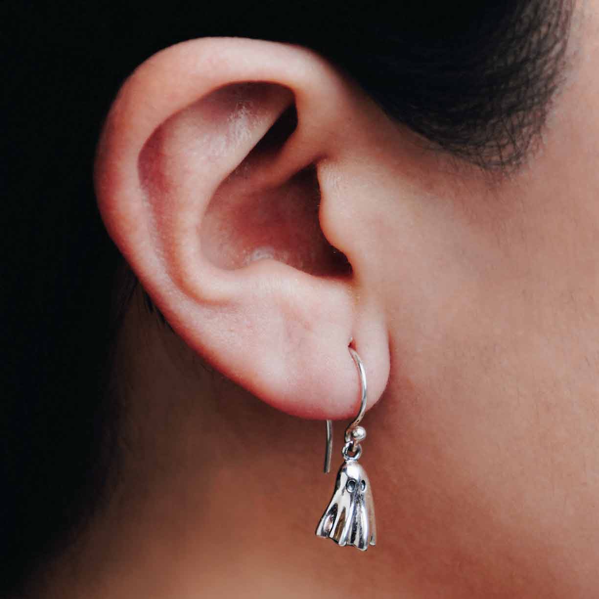 Sterling Silver 3D Ghost Dangle Earrings 25x8mm