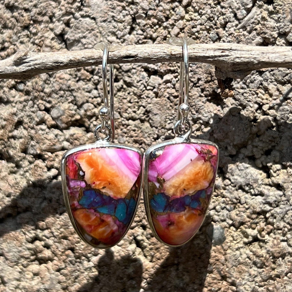 Kingman Pink Dahlia Tq. Sterling Silver Dangle Earrings