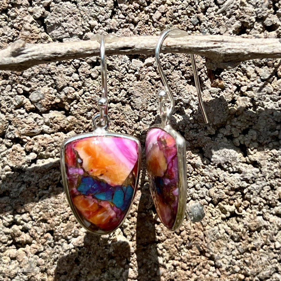 Kingman Pink Dahlia Tq. Sterling Silver Dangle Earrings