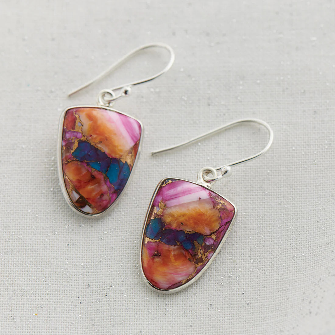 Kingman Pink Dahlia Tq. Sterling Silver Dangle Earrings