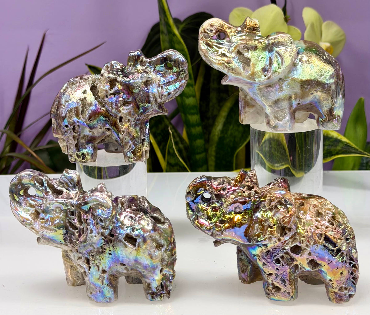 Aura Sphalerite Elephant Figurine - 10cm Luck & Protection Iridescent Crystal