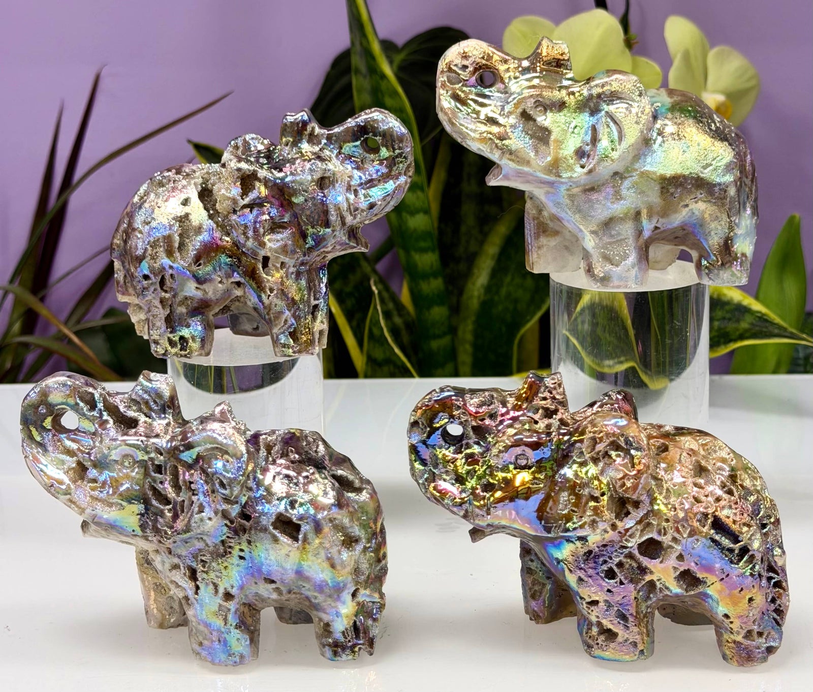 Aura Sphalerite Elephant Figurine - 10cm Luck & Protection Iridescent Crystal