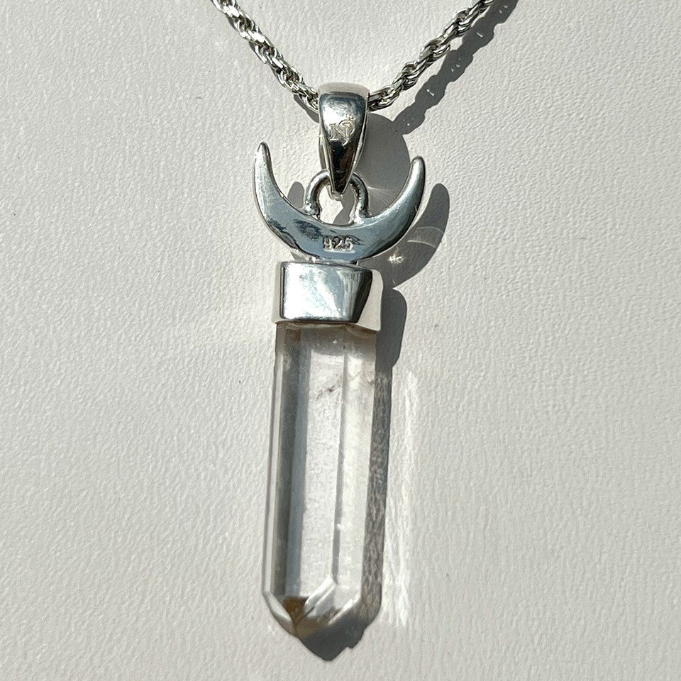 Lemurian Quartz Rising Moon Sterling Silver Point Pendant