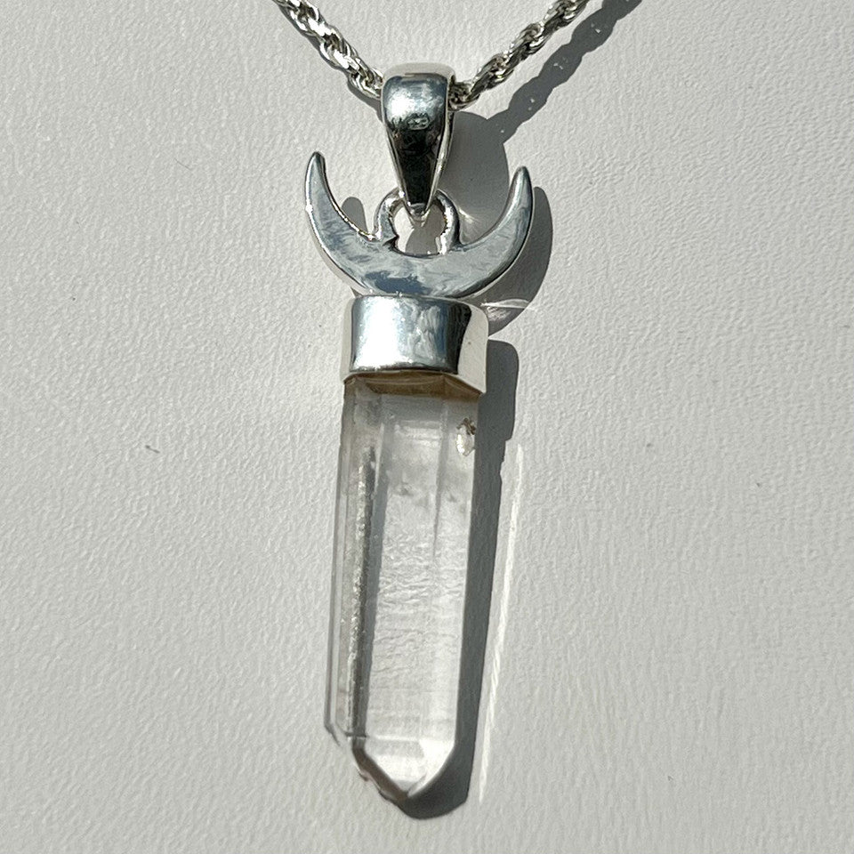 Lemurian Quartz Rising Moon Sterling Silver Point Pendant