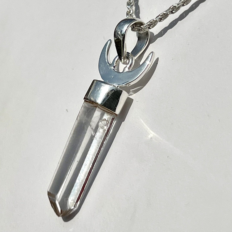 Lemurian Quartz Rising Moon Sterling Silver Point Pendant