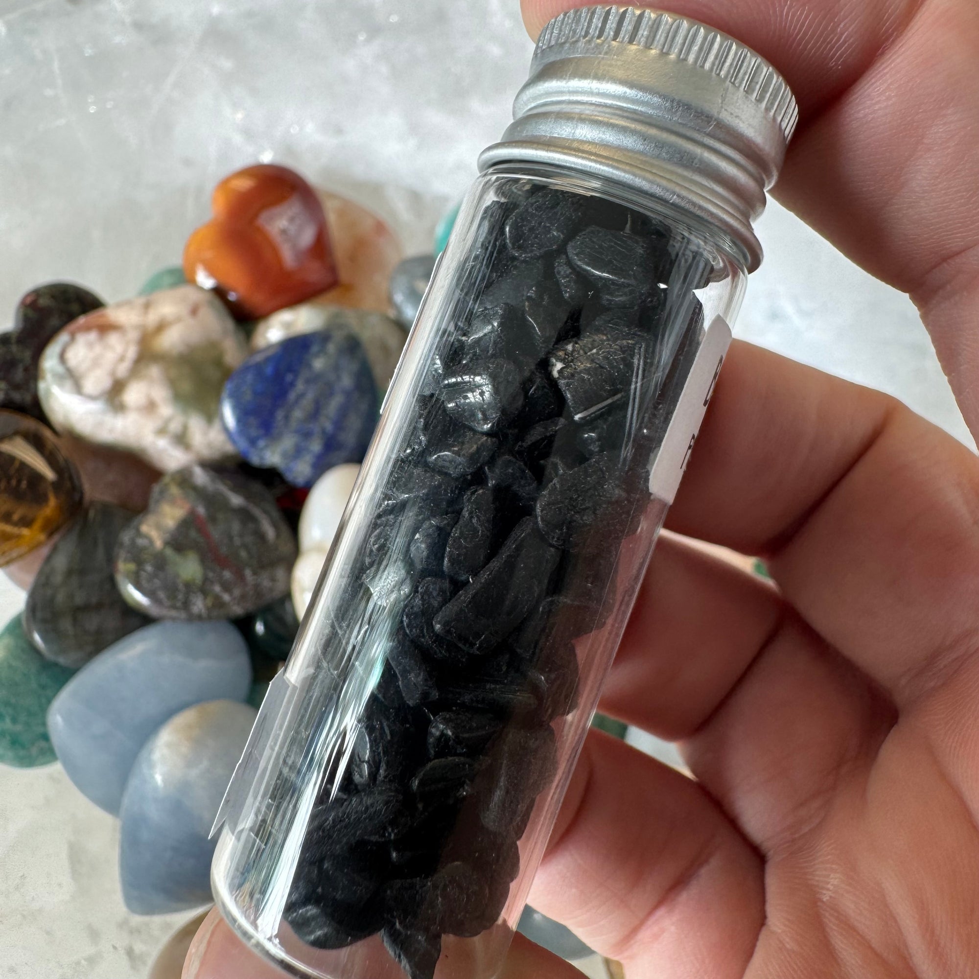 Cast a Stone Gemstone Chips in Glass Bottle | 1.5” Assorted Crystals for Altar, Crafts & Gifts