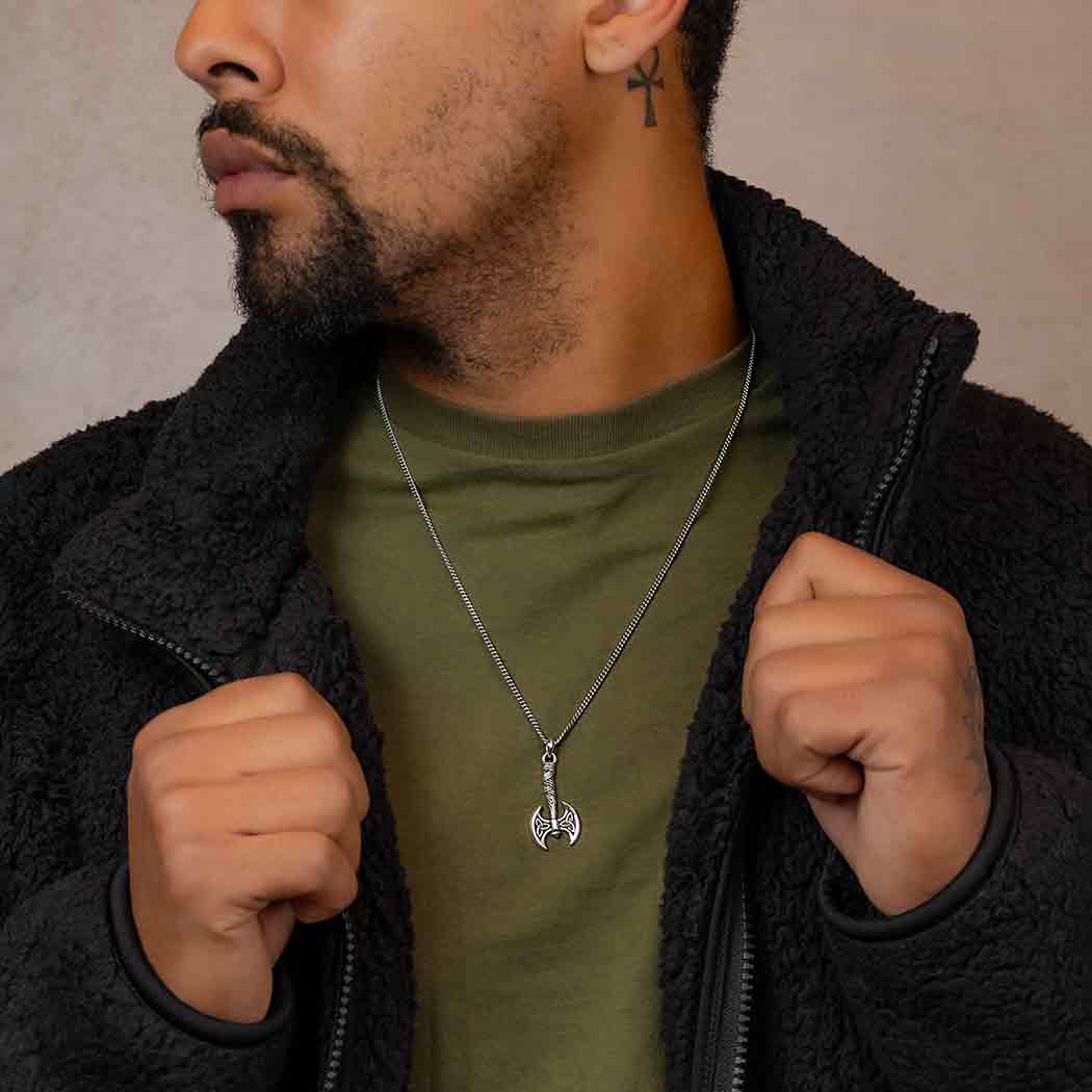 Men's Necklace Sterling Silver Viking Axe 22 Inch