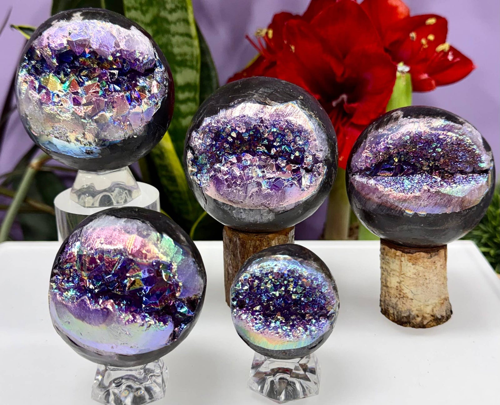 Aura Amethyst Geode Sphere Crystal Ball