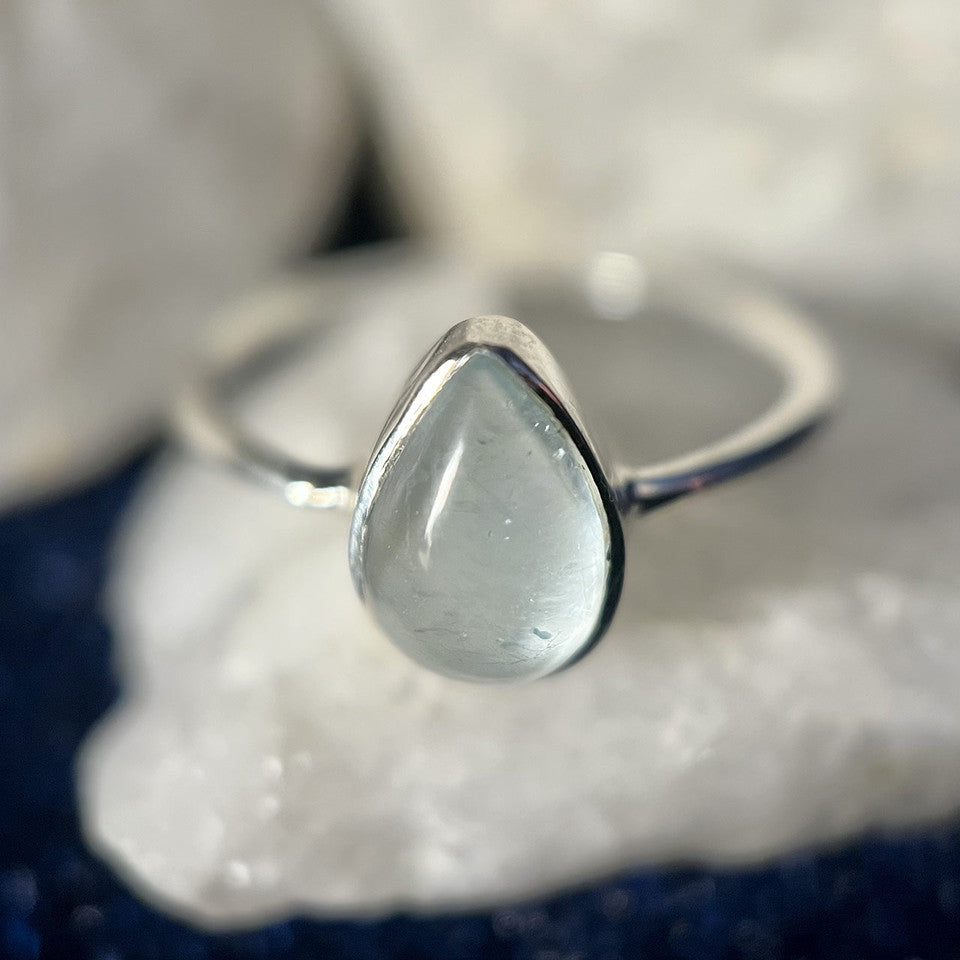 Teardrop Aquamarine Sterling Silver Ring