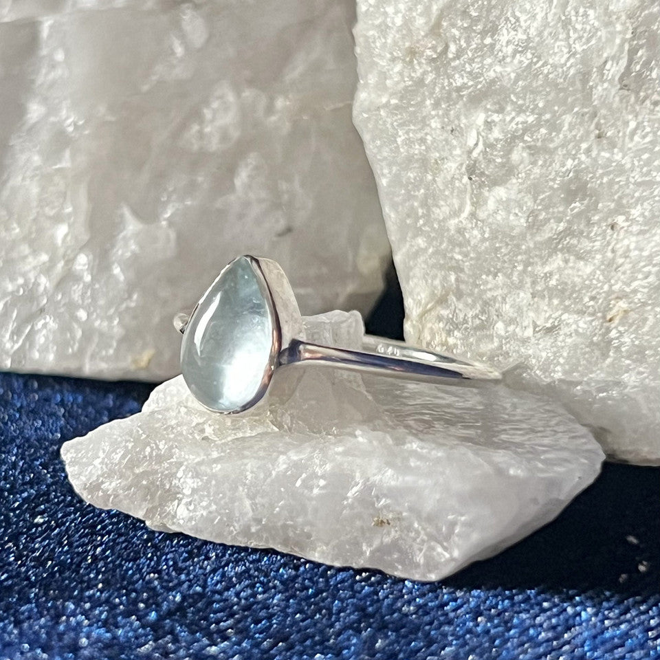 Teardrop Aquamarine Sterling Silver Ring