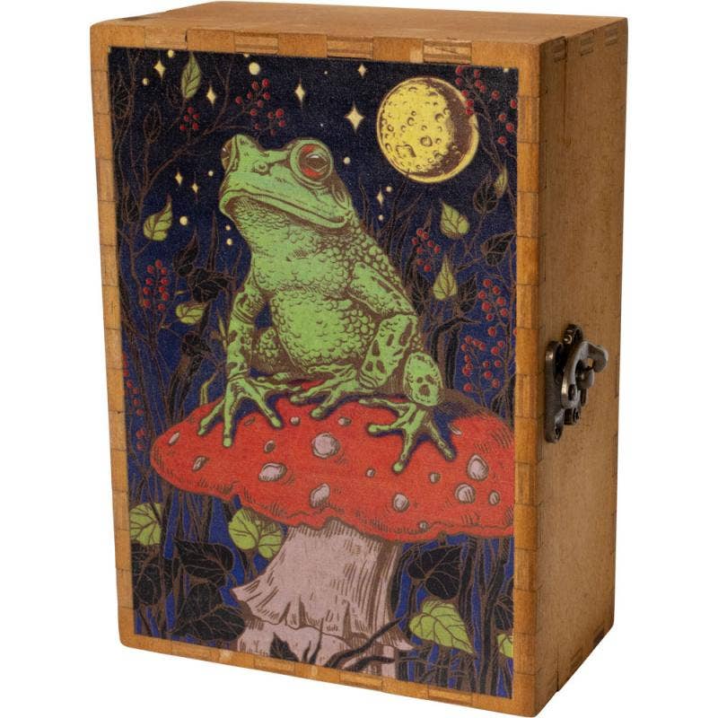 Frog &amp; Mushroom Wooden Box 5" x 7" Decorative Storage