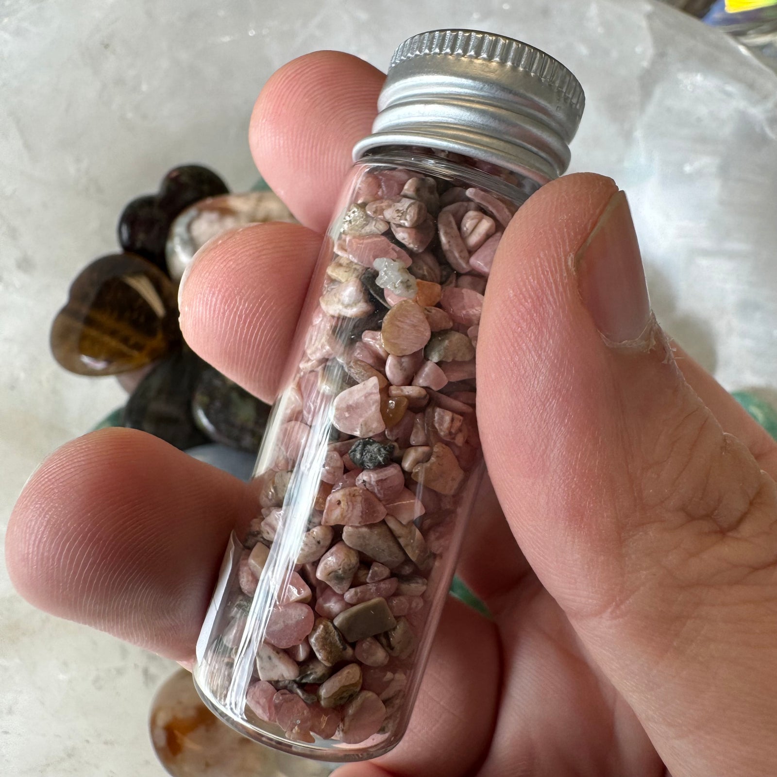 Cast a Stone Gemstone Chips in Glass Bottle | 1.5” Assorted Crystals for Altar, Crafts & Gifts