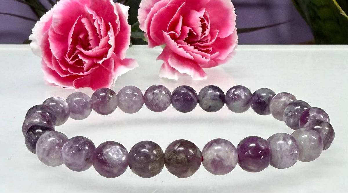 Natural Lepidolite Mica 8mm Crystal Stretch Bracelet 7.5"