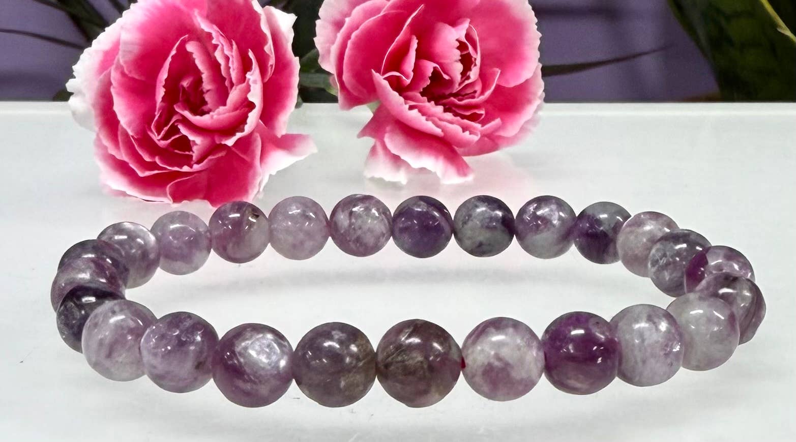 Natural Lepidolite Mica 8mm Crystal Stretch Bracelet 7.5"