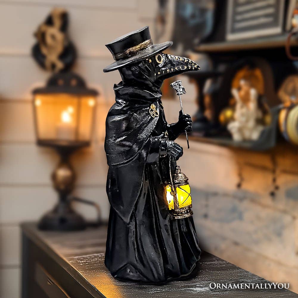 Plague Doctor Creepy Home Figurine, 8" LED Haunted Halloween