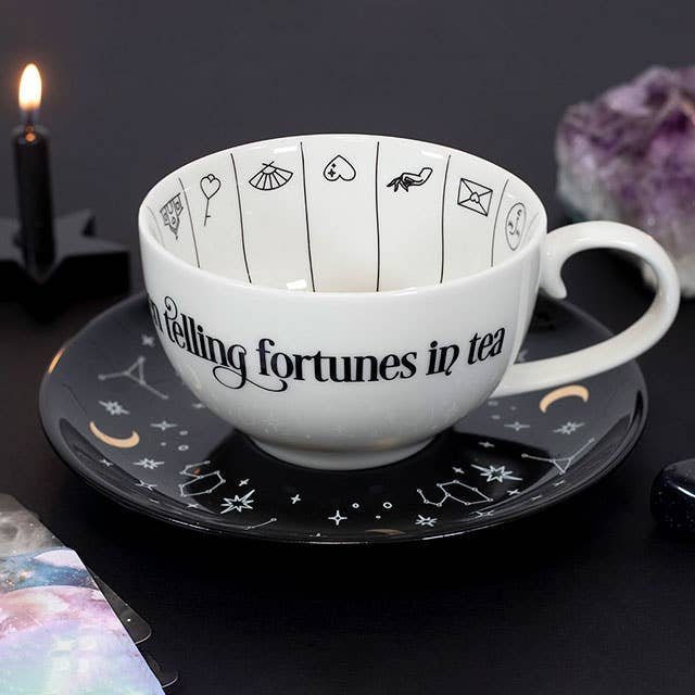Ceramic Fortune Telling Teacup with Saucer 7&quot;