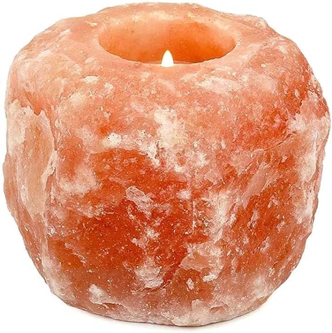 Pink Salt Crystal Tea Light Holder - Natural Single Hole