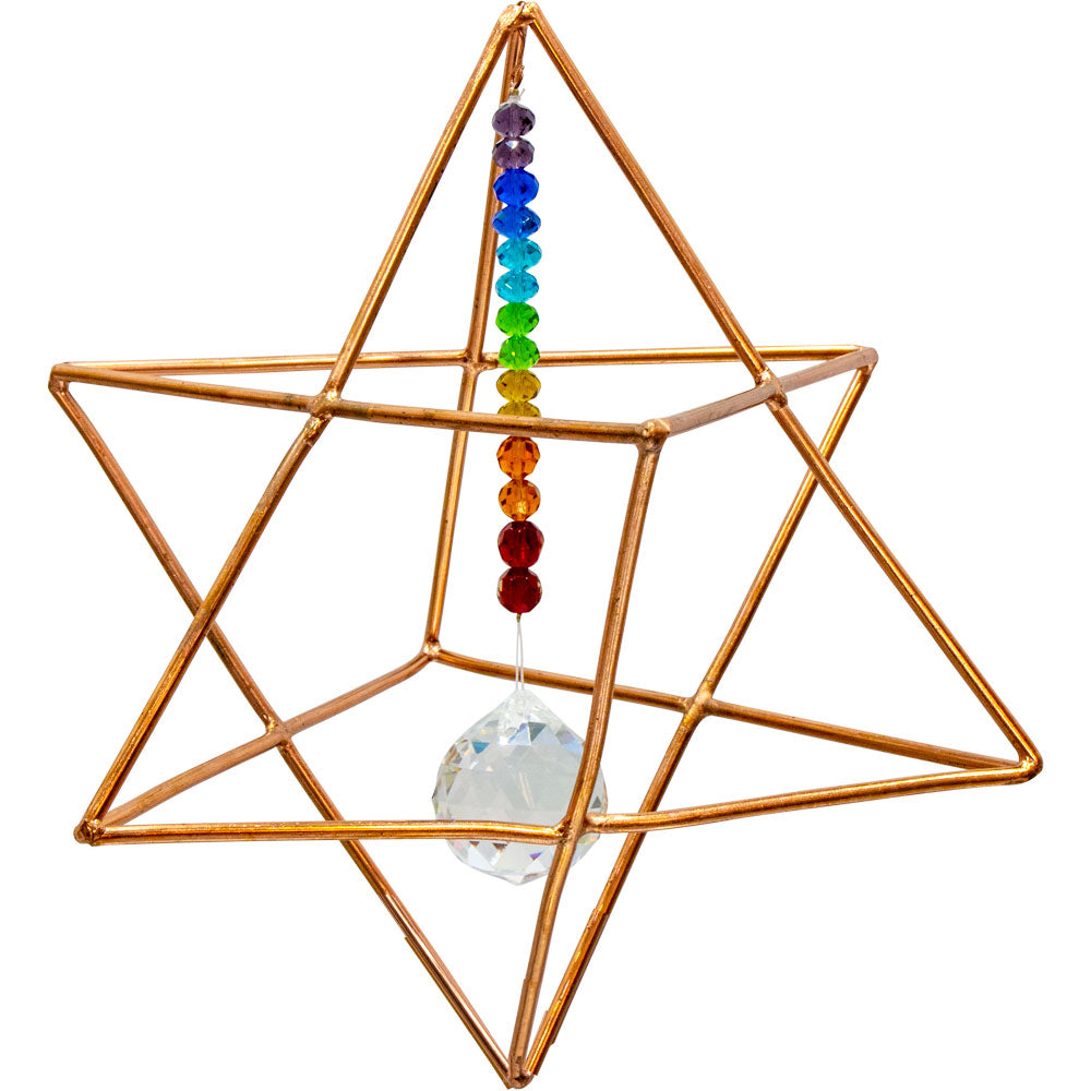 Copper Merkaba Chakra Energizer | 4&quot; Sacred Geometry Crystal Suncatcher