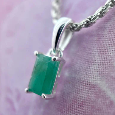 Natural Emerald Rectangle Sterling Silver Pendant