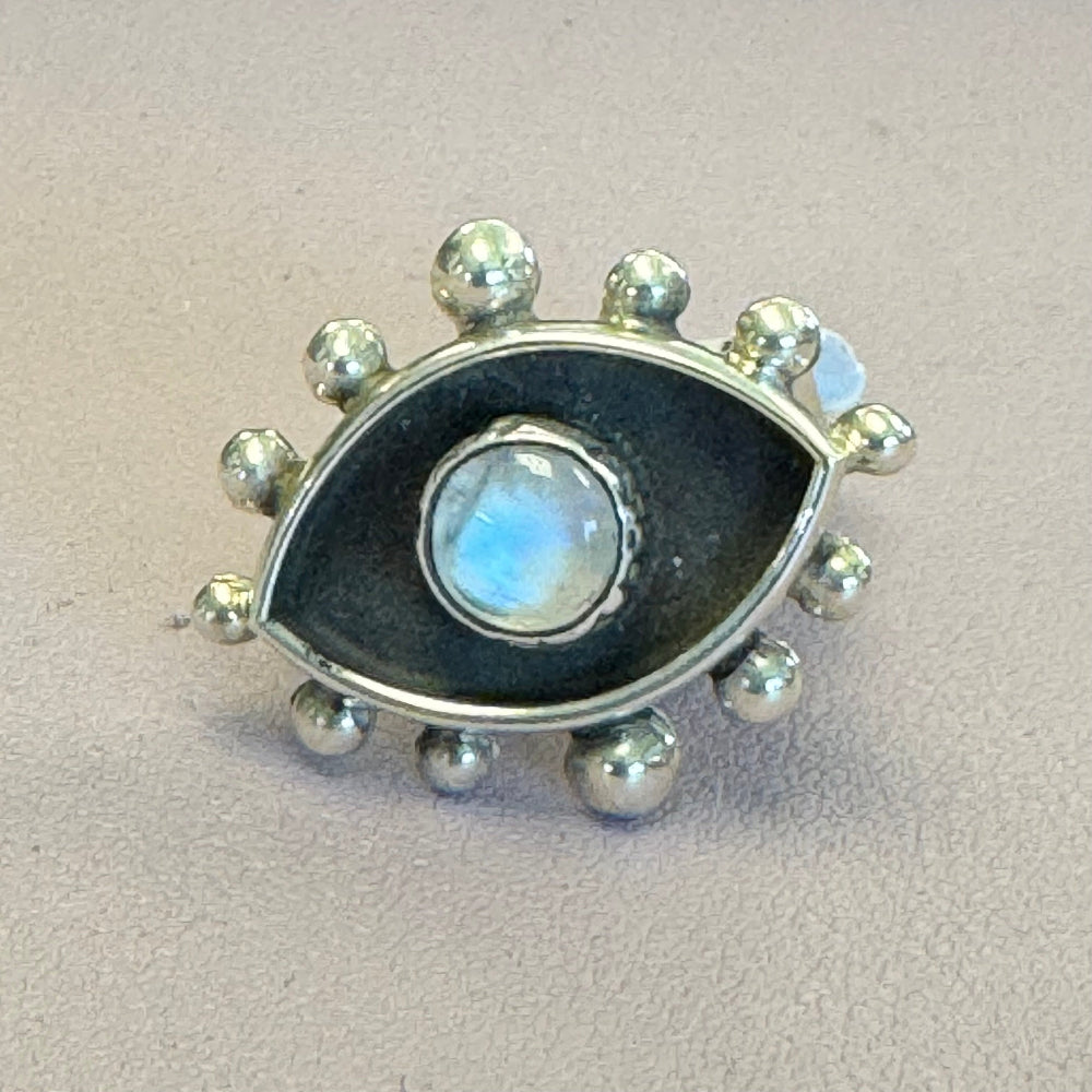 Evil Eye Adjustable Ring with Moonstone
