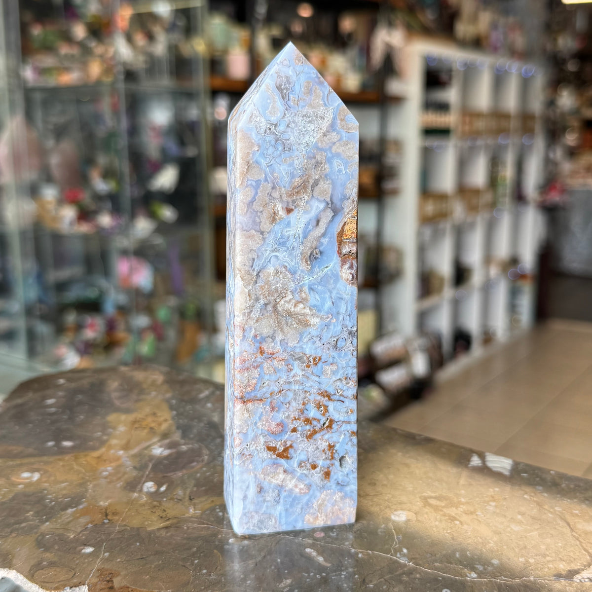 Blue Flower Agate Gemstone Point – Calming Crystal for Healing & Clarity