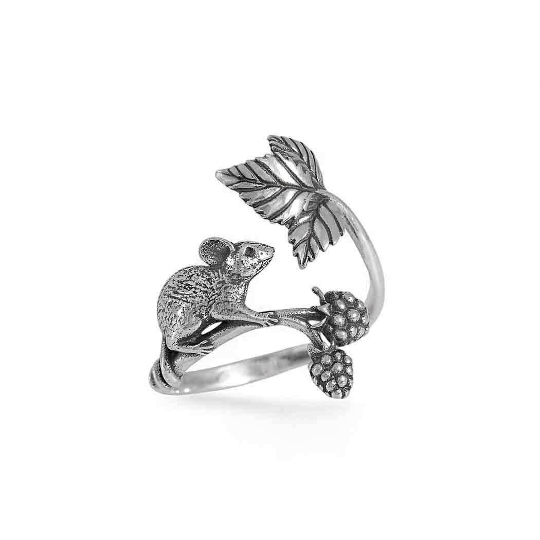Sterling Silver Adjustable Mouse and Blackberry Ring