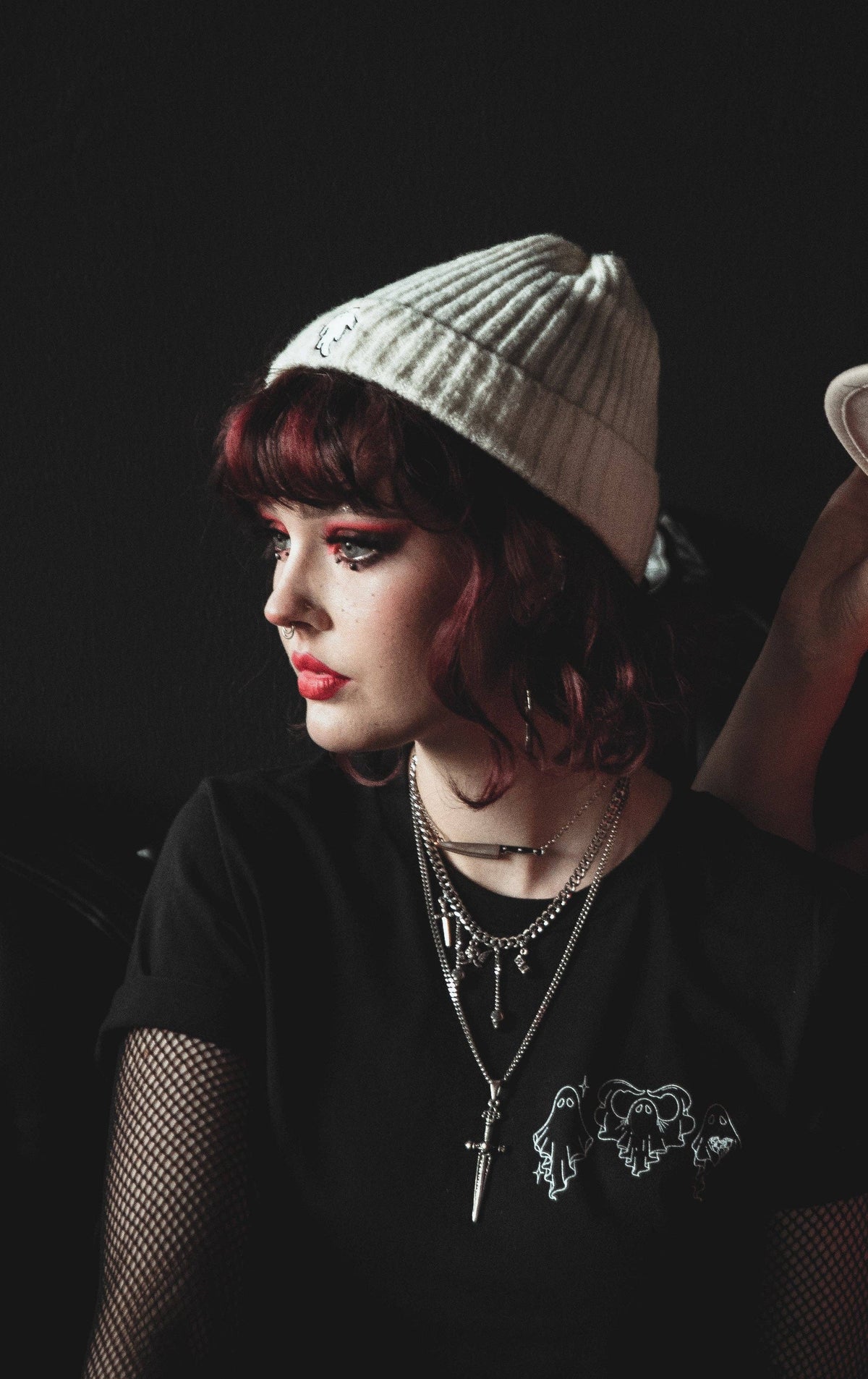Ghost White | Ghostie Embroidered & Reversible Knit Beanie