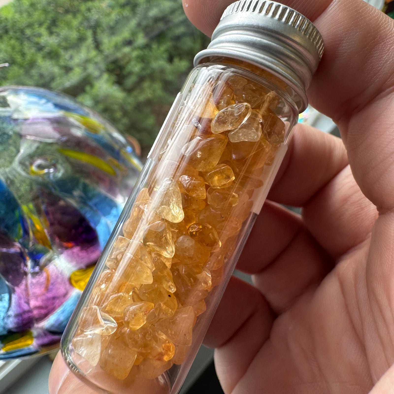 Cast a Stone Gemstone Chips in Glass Bottle | 1.5” Assorted Crystals for Altar, Crafts & Gifts