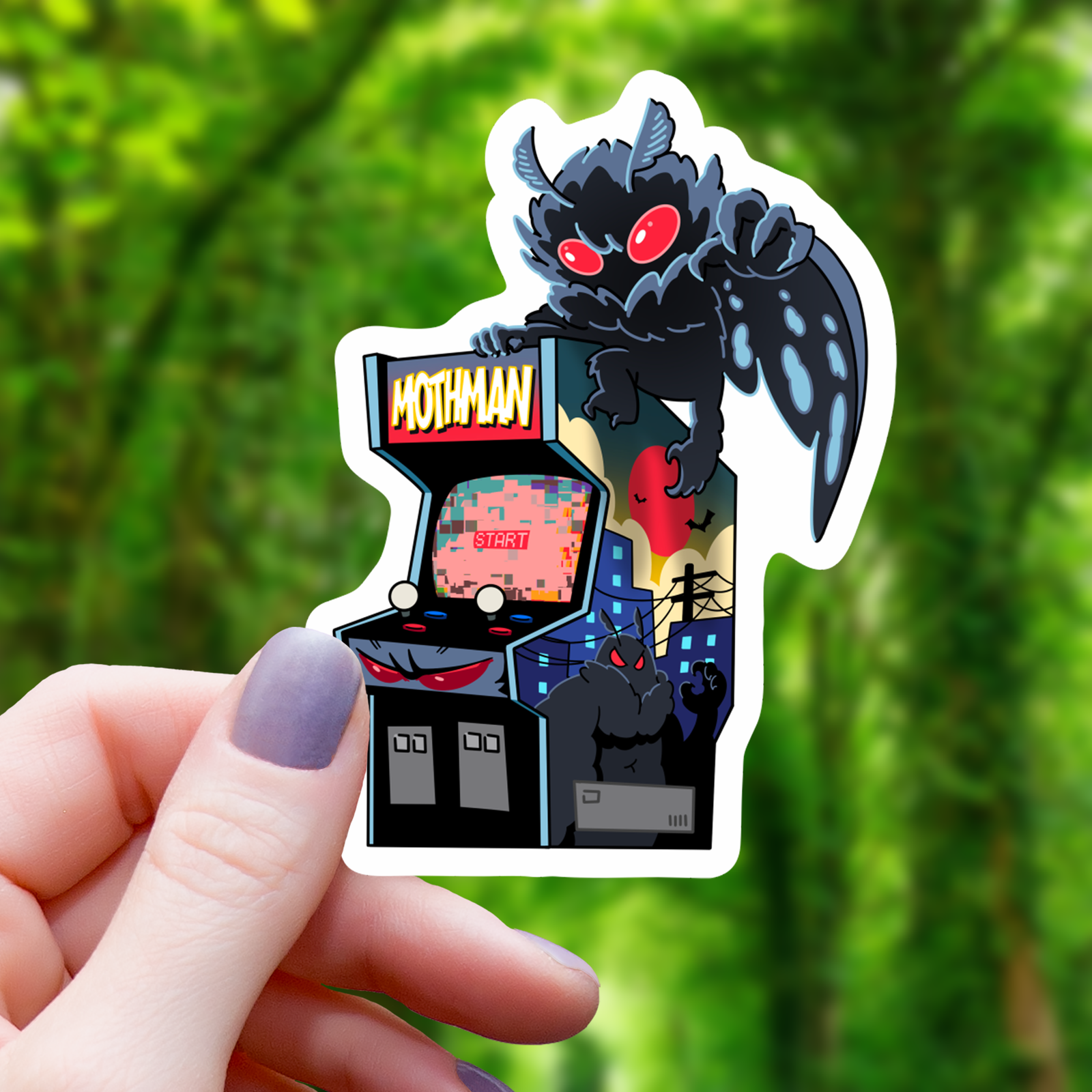 Mothman Arcade Cabinet Sticker - 3"