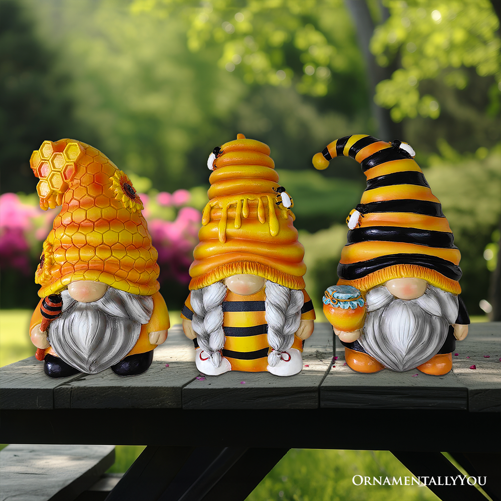 Buzzy Bumble Bee Gnome Figurine – Whimsical Bee Decor | Hand-Painted Resin Statue