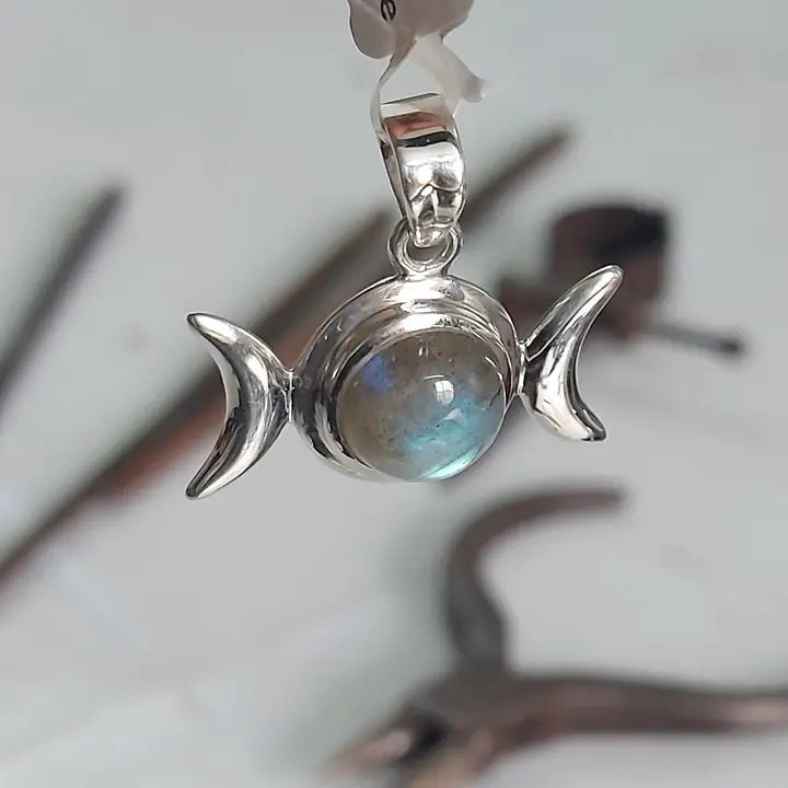 Triple Moon Sterling Silver Labradorite Pendant