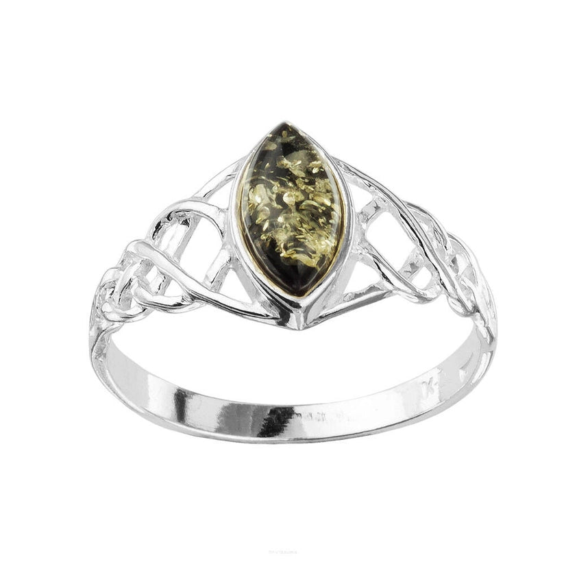 Baltic Amber Celtic Knot Sterling Silver Ring