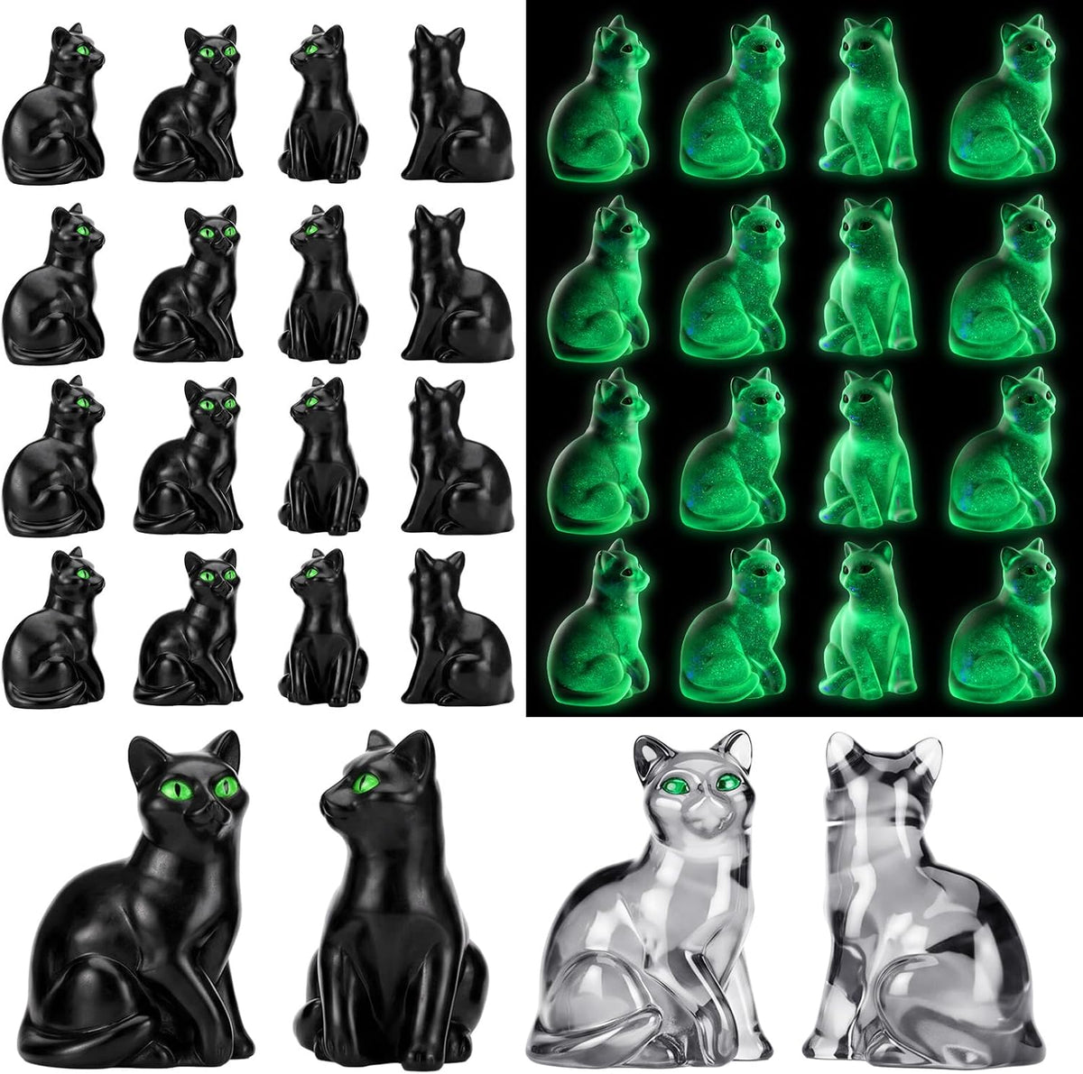 Mini Halloween Cat Figurine – Cute Black or Glow-in-the-Dark Décor | Resin, Randomly Selected