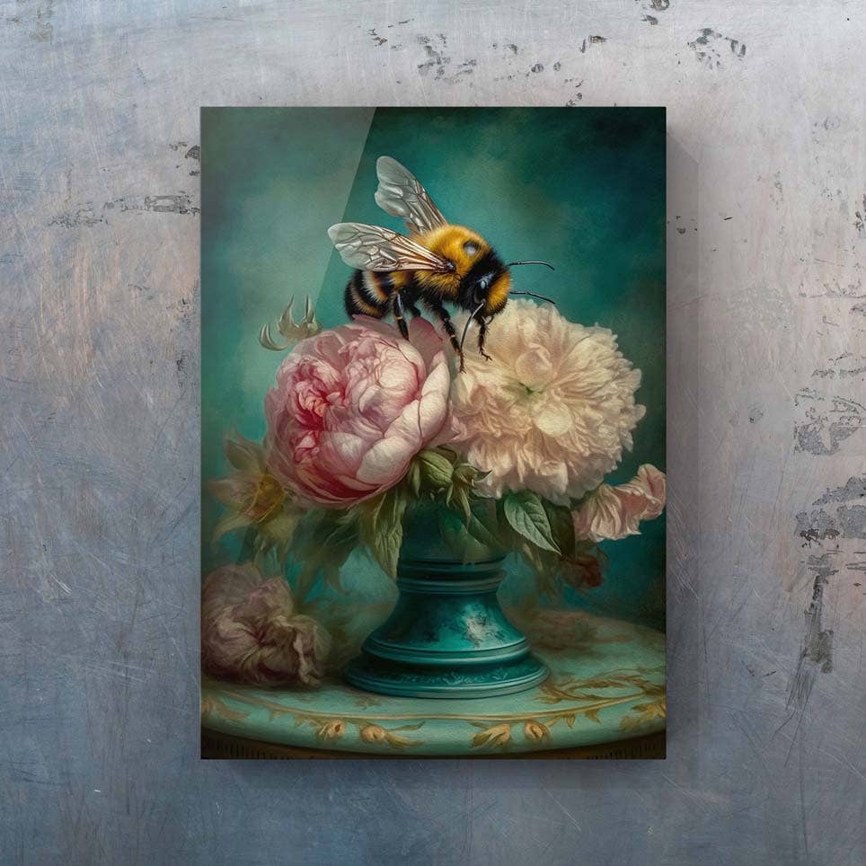 Bee and Pink Peonies Still Life Art Print