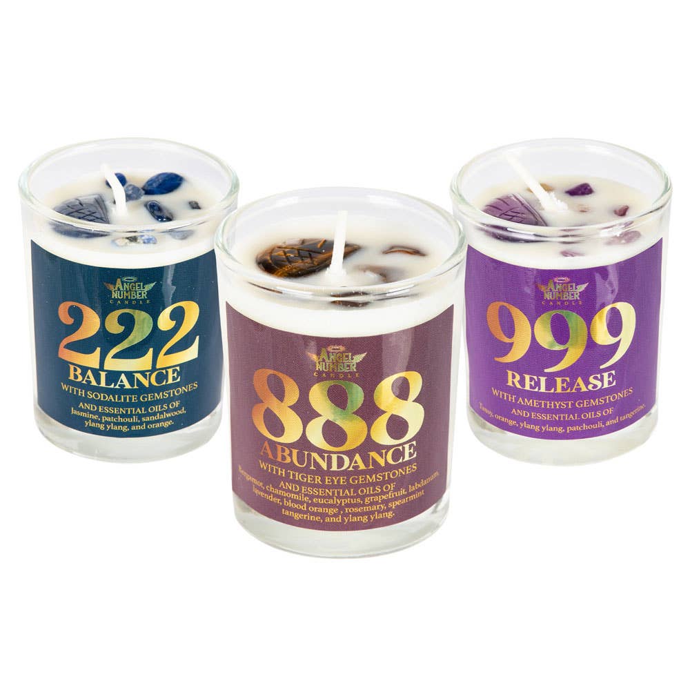 Angel Number Candle  with 100% Essential Oils and Gemstones