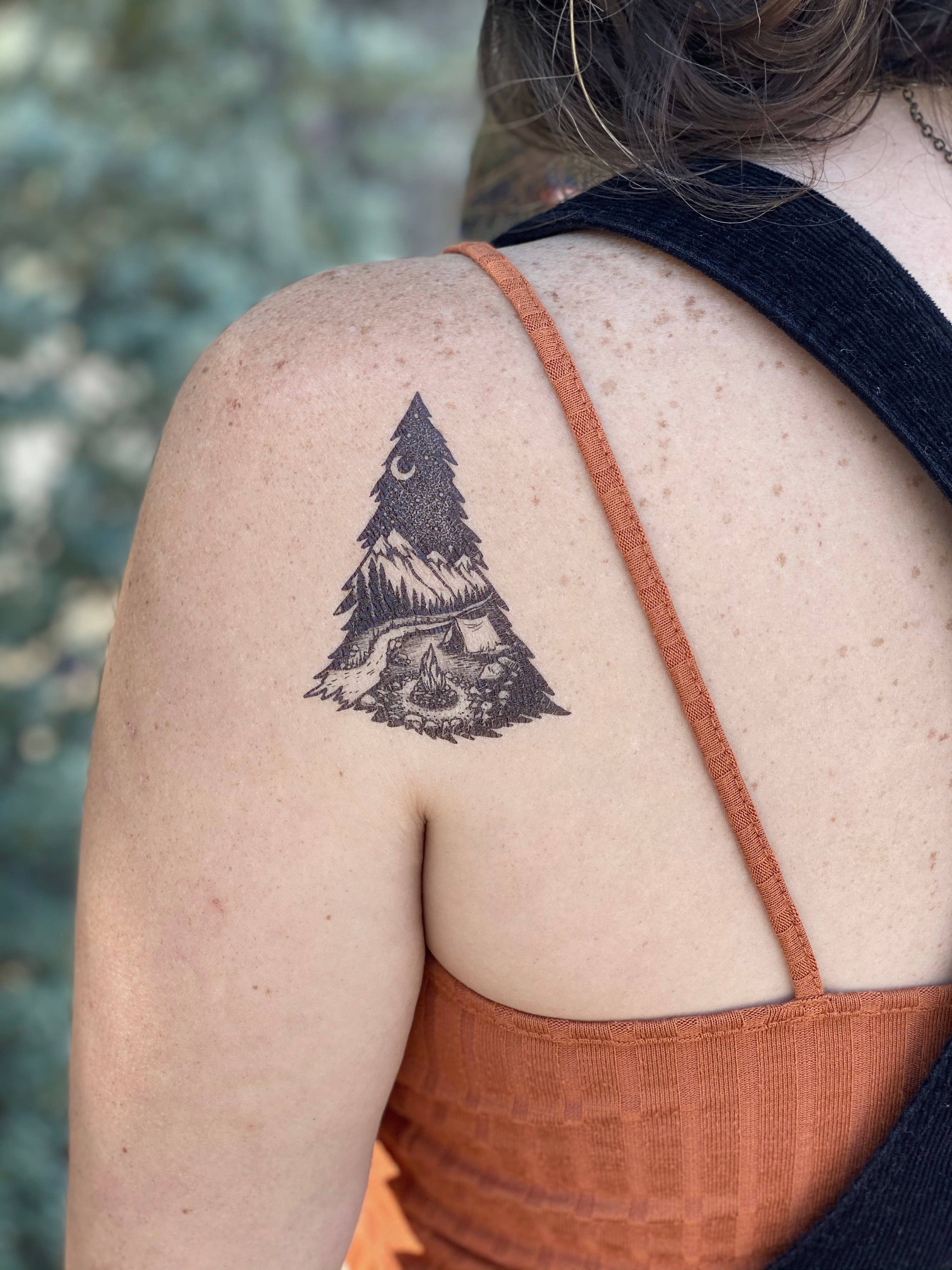 camping tattoo Mountain Camping Temporary Tattoo
