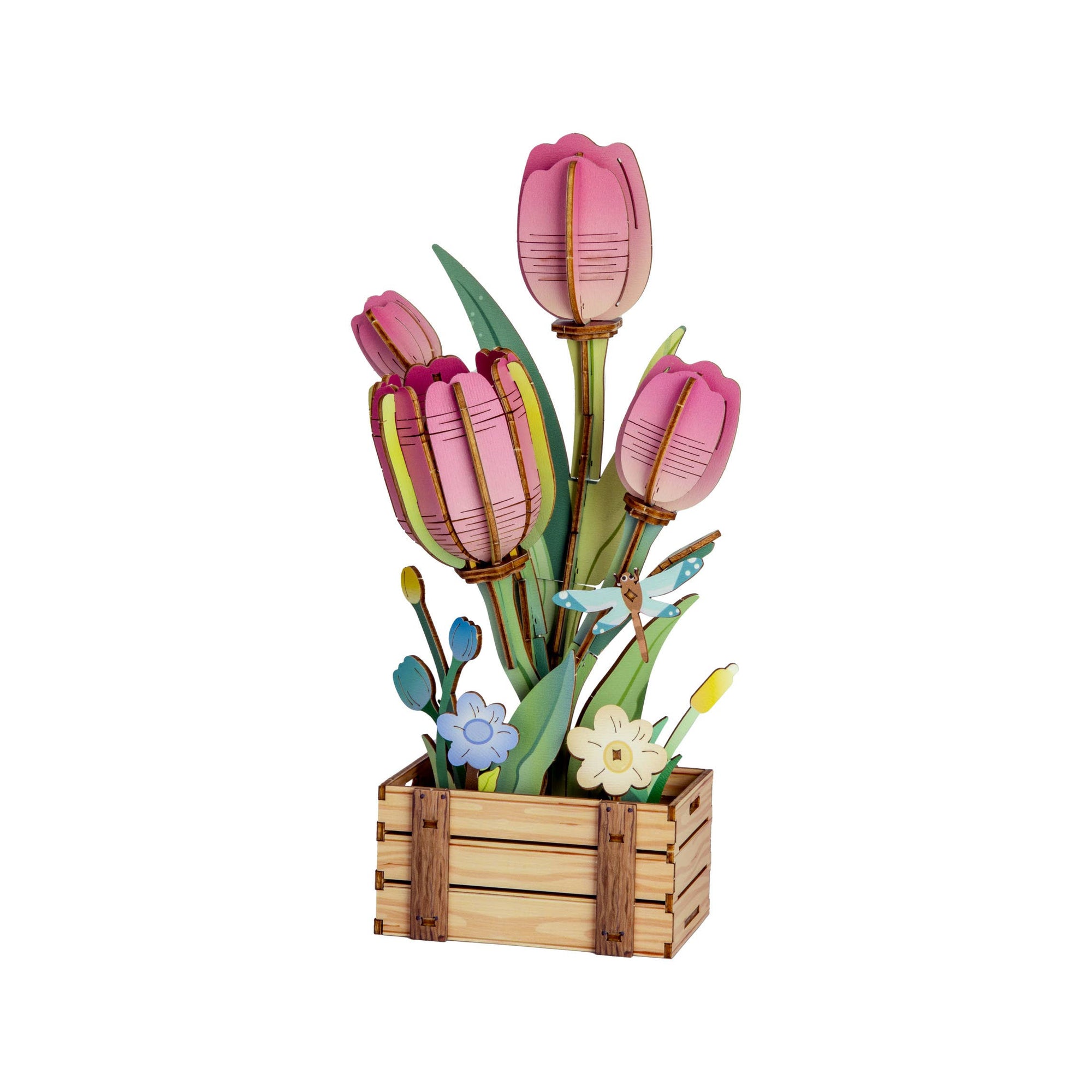 DIY Wooden Puzzle Kit - Pink Tulip Bloom Set - Cast a Stone