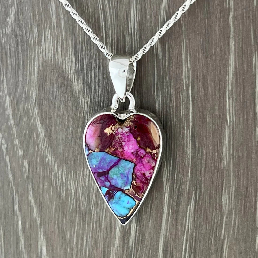 Kingman Pink Dahlia Turquoise Pendant in Sterling Silver