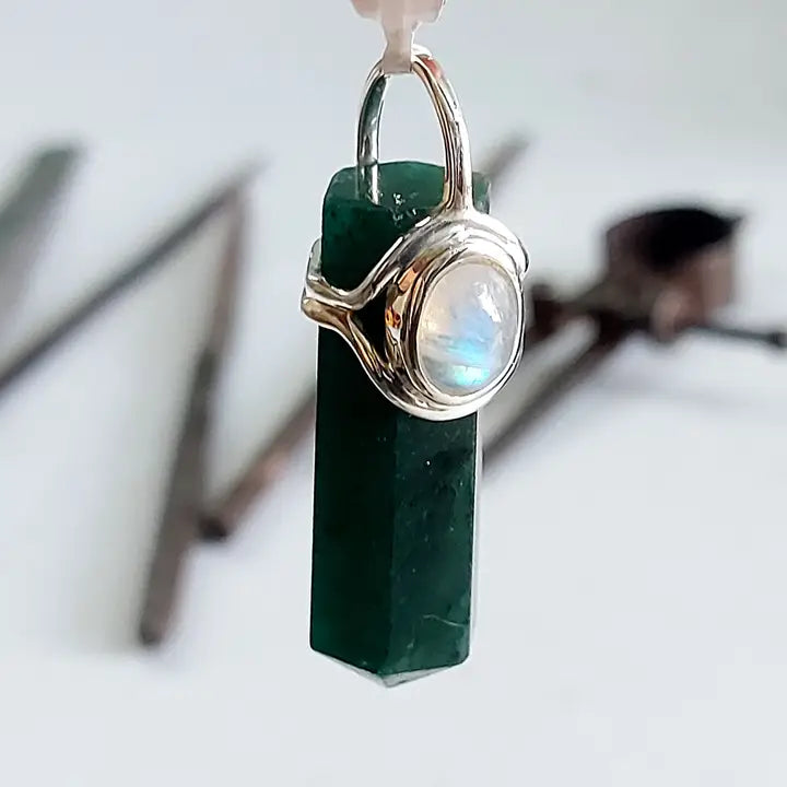 Jade & Moonstone Stone Pendant Point