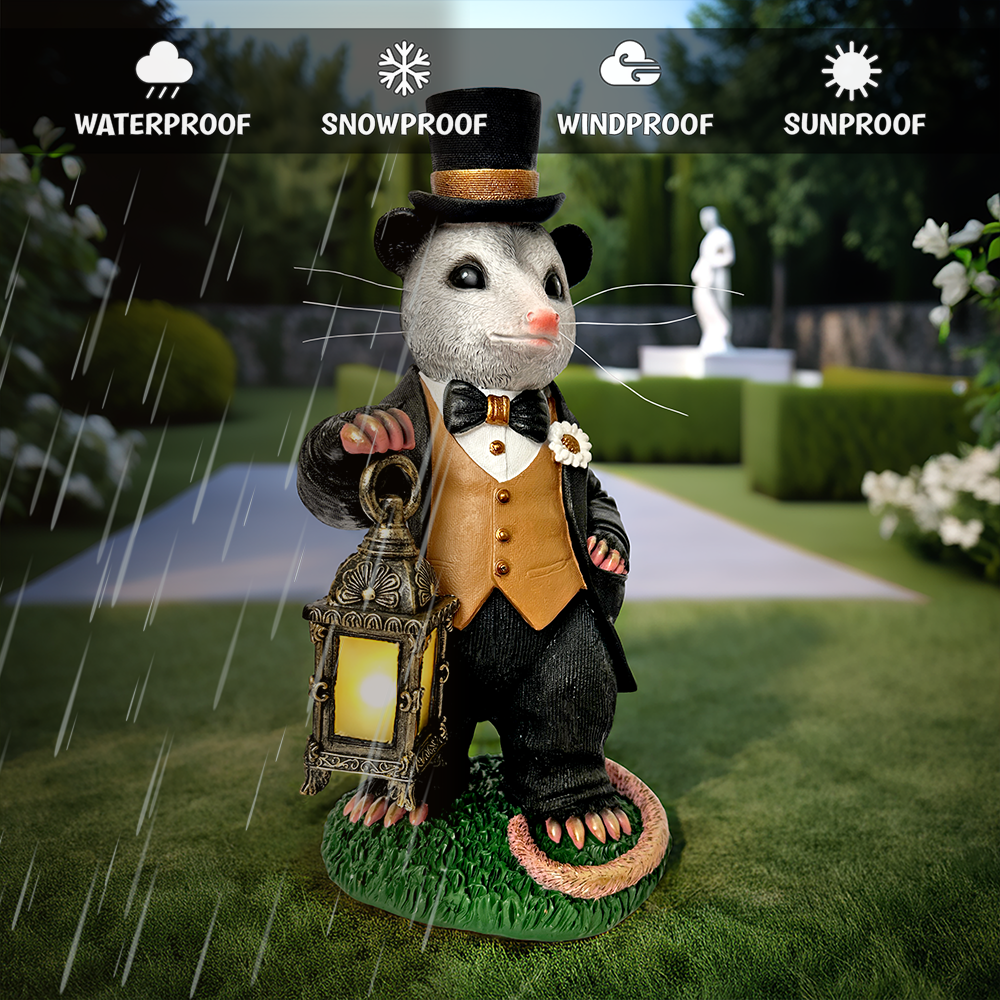 Gentleman Opossum the Victorian Nightcrawler Solar Statue