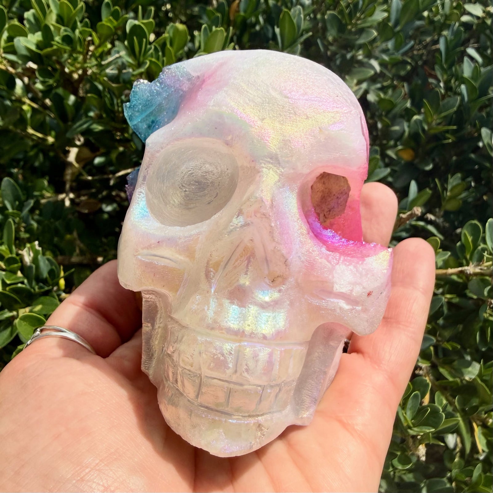 Mixed Aura Quartz Cluster Skull | Colorful Energy & Transformation