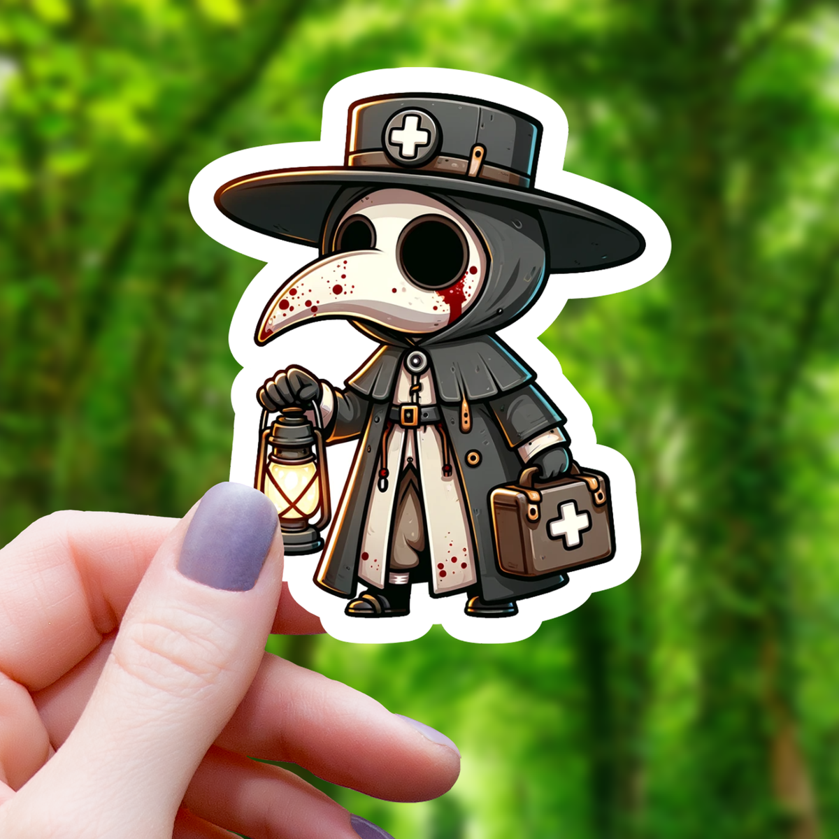Chibi Plague Doctor With Lantern Sticker - 3&quot;
