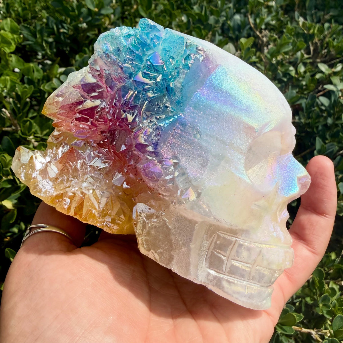 Mixed Aura Quartz Cluster Skull | Colorful Energy & Transformation