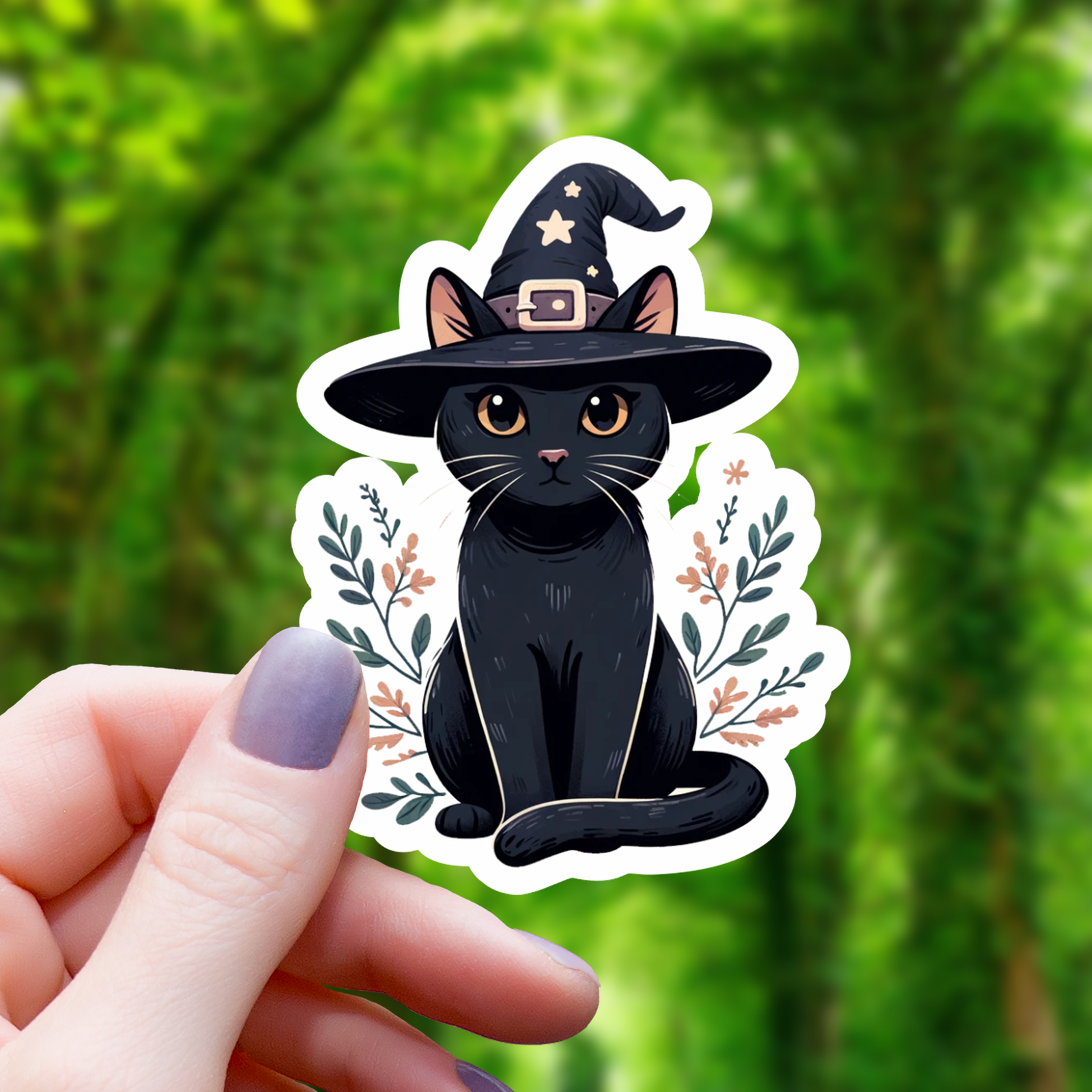 Cottagecore Black Cat Witch Sticker- 3"