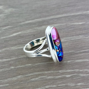 Kingman Pink Dahlia Turquoise Ring in Sterling Silver