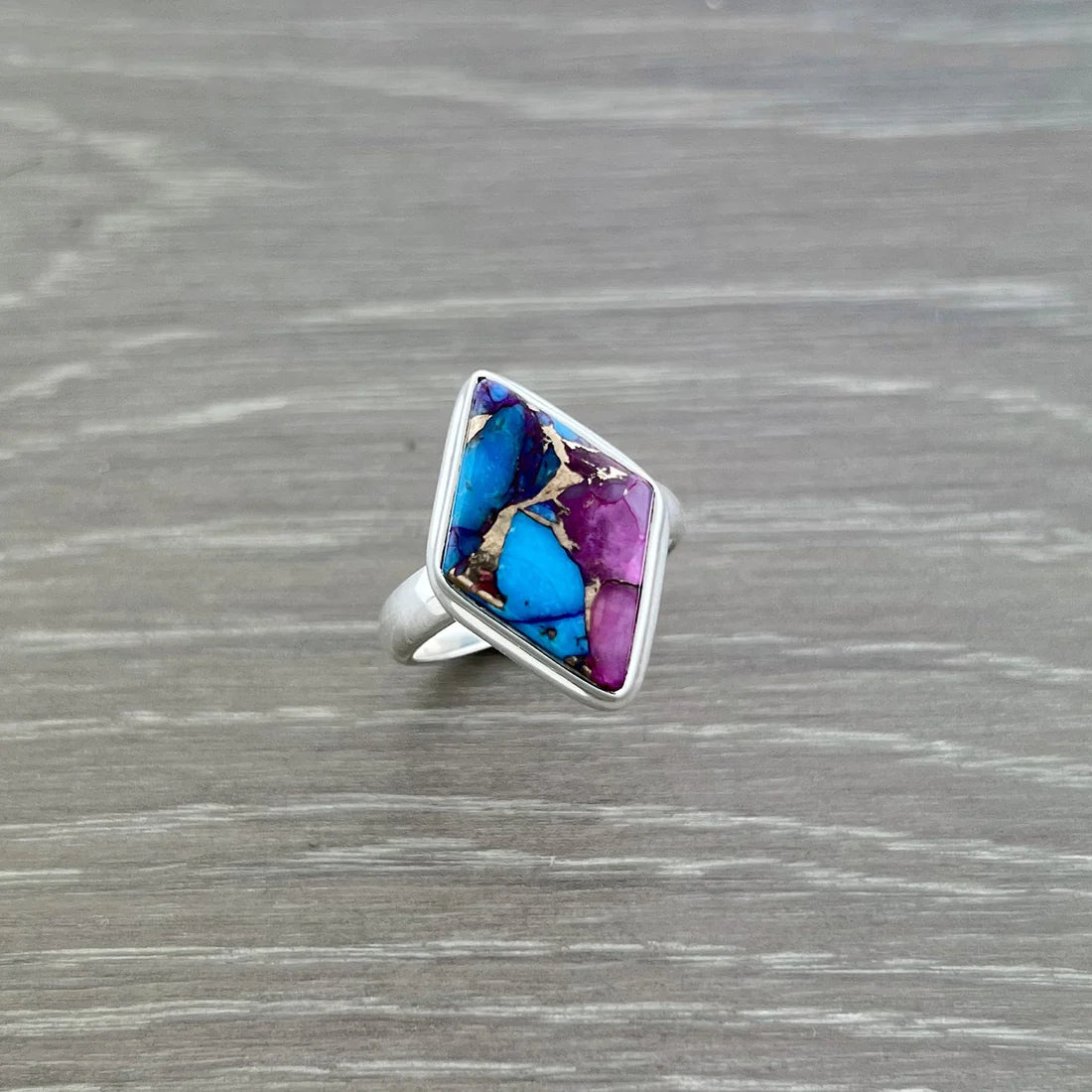 Kingman Pink Dahlia Turquoise Ring in Sterling Silver