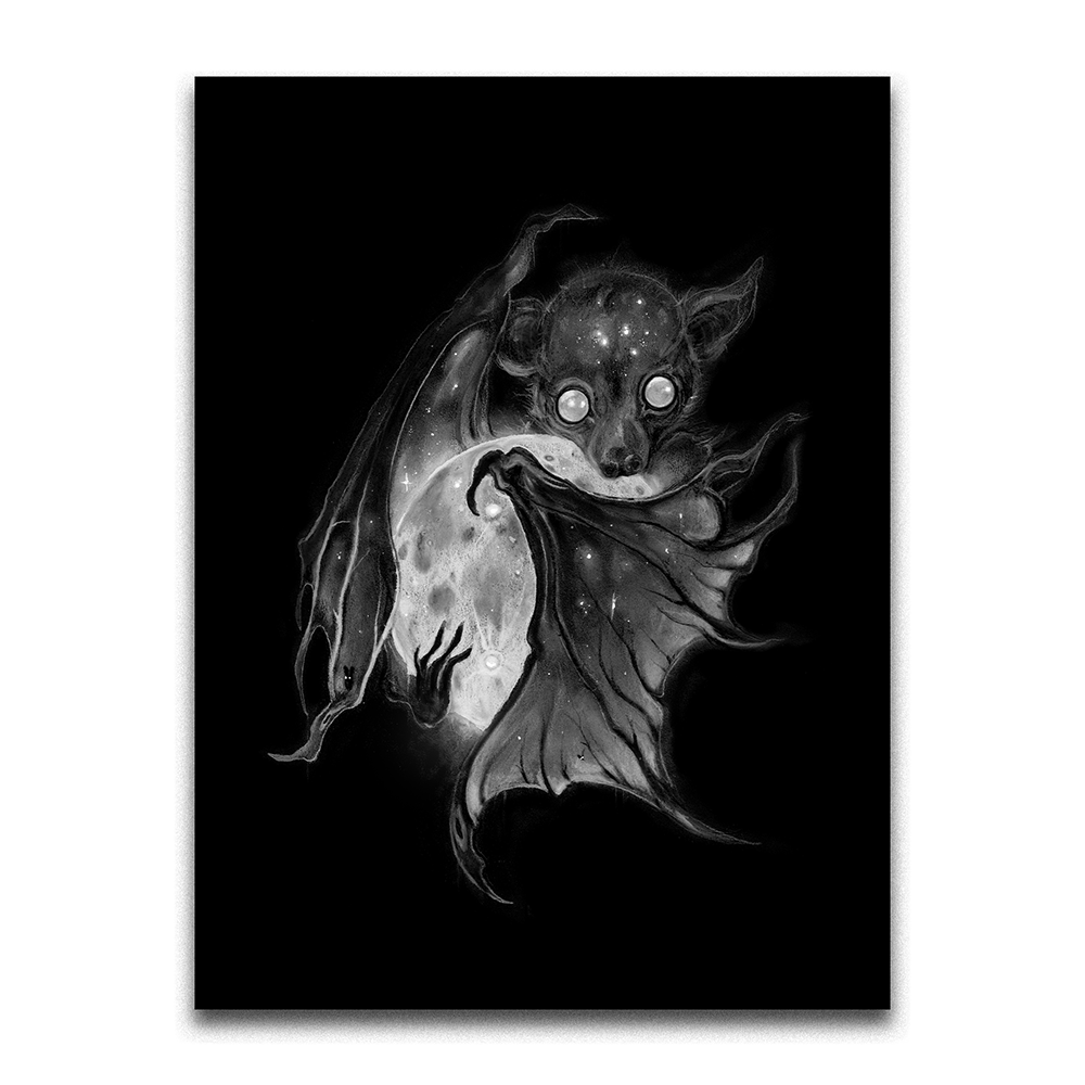 Waning Neonate Bat holding Moon Print