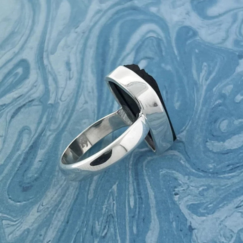 Natural Black Tourmaline Sterling Ring